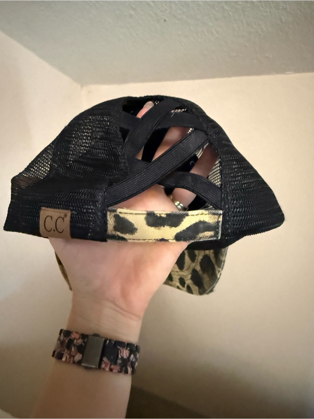 C.C Leopard Print Mesh Trucker Cap - Beige & Black - Picture 4 of 5
